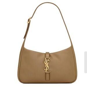 SAINT LAURENT LE 5 A 7 PADDED HOBO SHOULDER BAG BROWN LEATHER GOLD HARDWARE NEW!